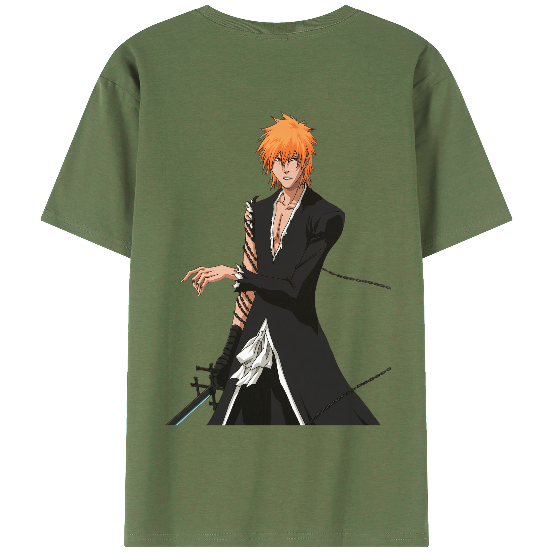 （画像用） ブリーチ 黒崎一護（くろさき いちご）BLEACH Kurosaki Ichigo 綿100％ メンズ半袖Tシャツ（バックプリント） 通気性